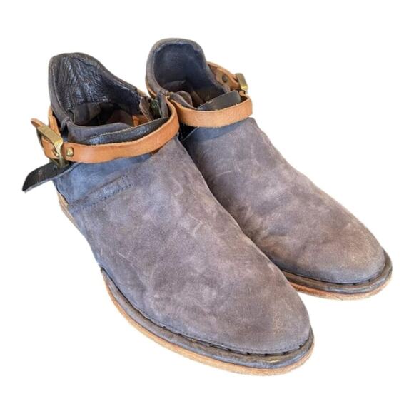 Free People X AS 98 Felix Flat Gray Leather Ankle Boot Size 37 Boho - Picture 2 of 13